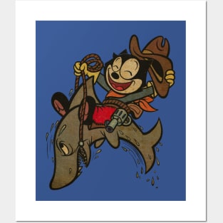 FELIX THE CAT COWBOY SHARK VINTAGE Posters and Art